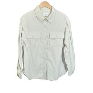 American Eagle Womens Cream Corduroy Button Front Collared Neck Shacket Size M